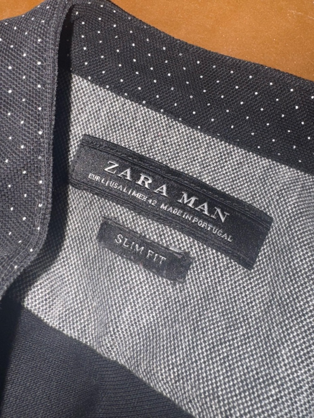 Zara Man | Slim Fit | Dark Navy | White Micro Dot Button Down Shirt Size L - Picture 2 of 3